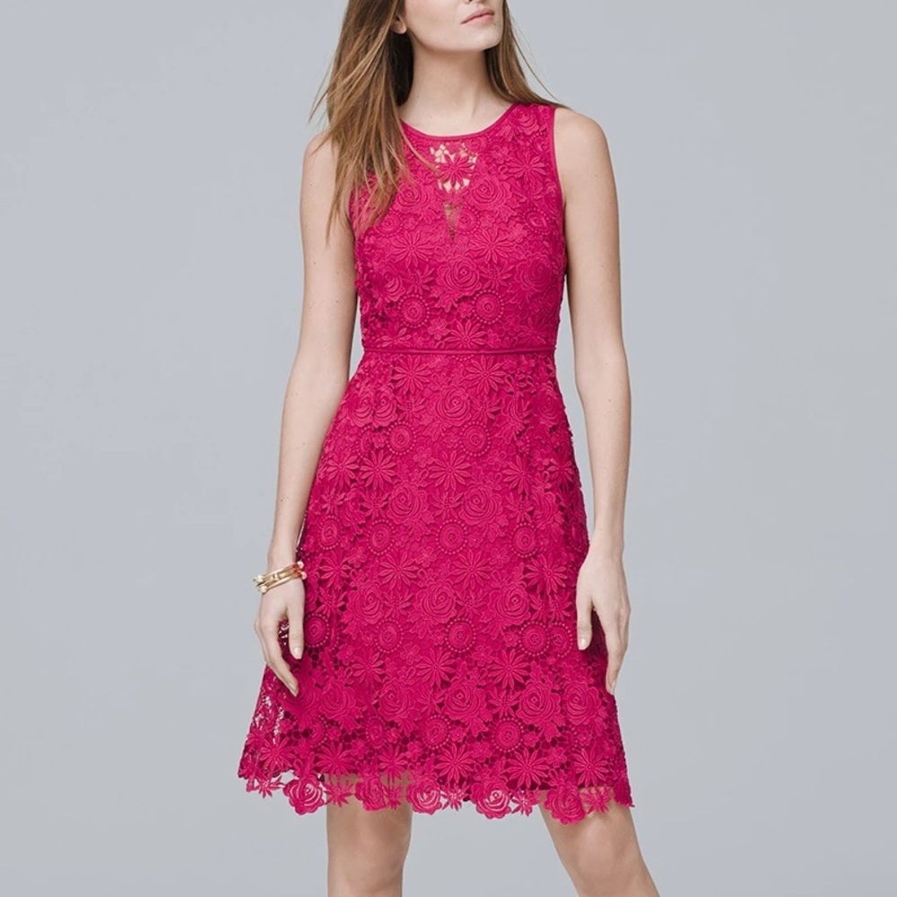 White House Black Market Hot Pink Lace Fit and Flare Dress